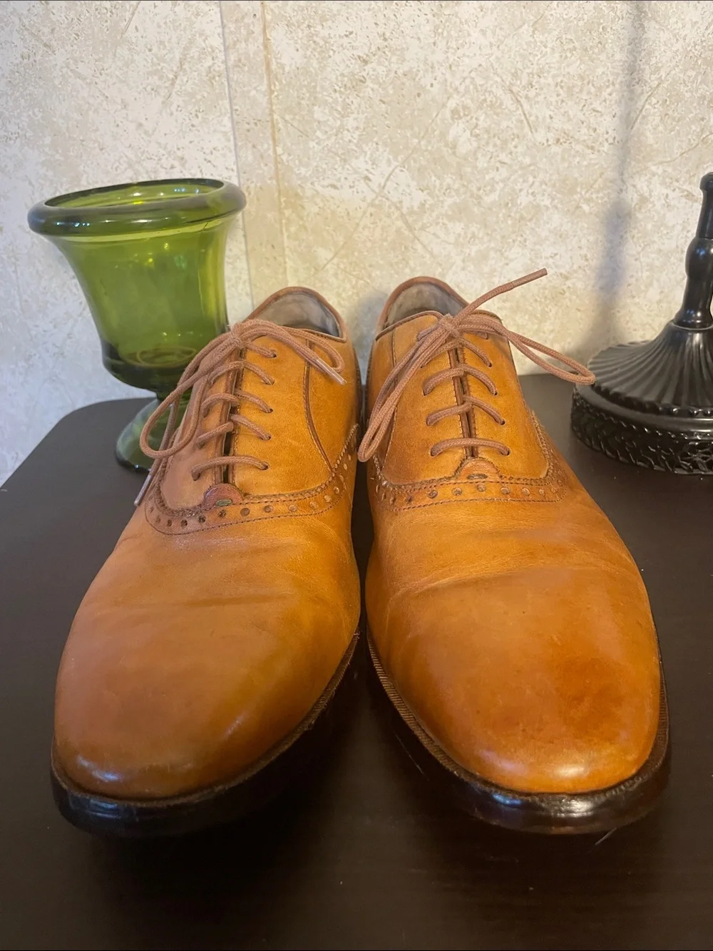 Cole Haan Men's Cognac Leather Derby Oxfords with Brogue Accents